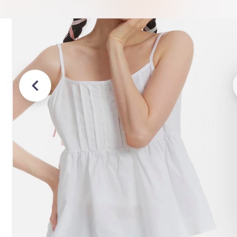 Korean Babydoll White Sleeveless Blouse Tank Top Camisole Peplum Lace